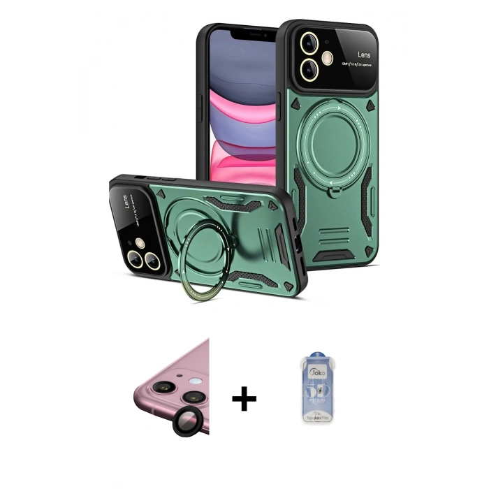 MARSİLYAN™- iPhone 11 Kılıf Kıvılcım Modern Serisi - Siyah Joko Magic 5D Cam + Raze Metal Kamera Lens - SH