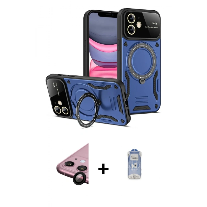 MARSİLYAN™- iPhone 11 Kılıf Kıvılcım Modern Serisi - Siyah Joko Magic 5D Cam + Raze Metal Kamera Lens - SH