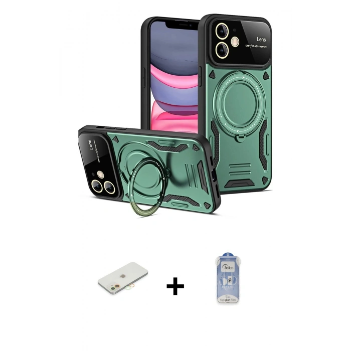MARSİLYAN™- iPhone 11 Kılıf Kıvılcım Modern Serisi - Siyah Joko Magic 5D Cam + Renkli Kamera Lens Koruma Cam - TU