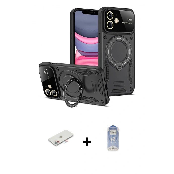 MARSİLYAN™- iPhone 11 Kılıf Kıvılcım Modern Serisi - Siyah Joko Magic 5D Cam + Renkli Kamera Lens Koruma Cam - PE