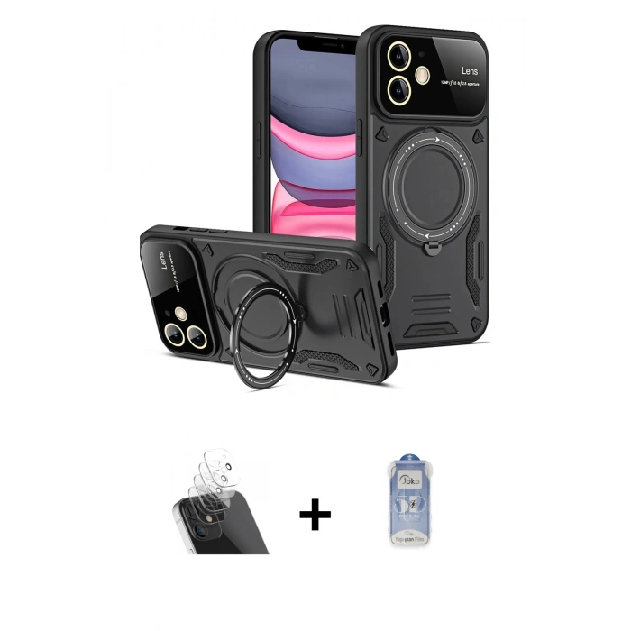 MARSİLYAN™- iPhone 11 Kılıf Kıvılcım Modern Serisi - Siyah Joko Magic 5D Cam + Kamera Lens Koruma Cam - SF