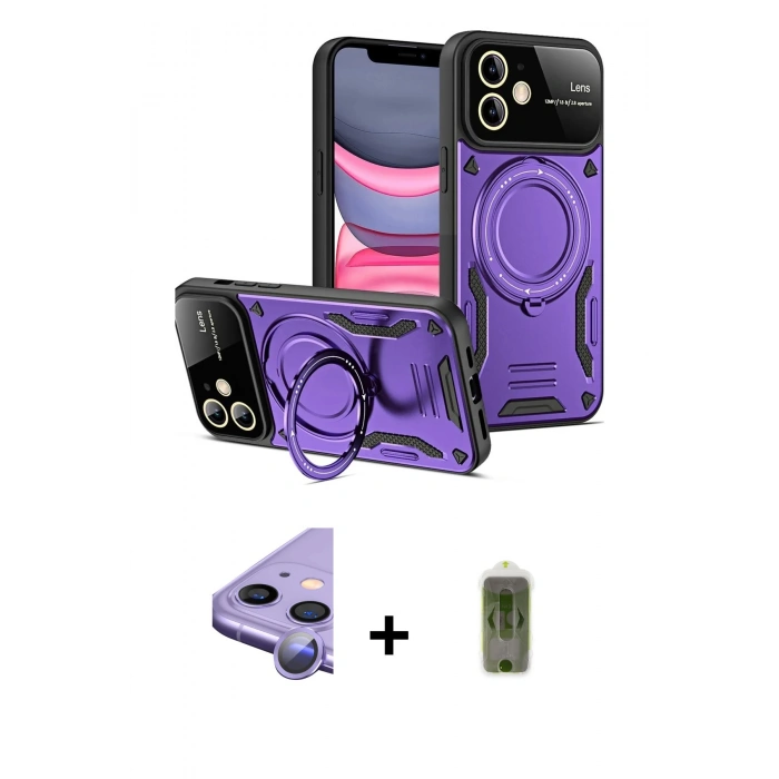MARSİLYAN™- iPhone 11 Kılıf Kıvılcım Modern Serisi - Siyah Joko Magic 5D Hayalet Cam + Raze Metal Kamera Lens - MR