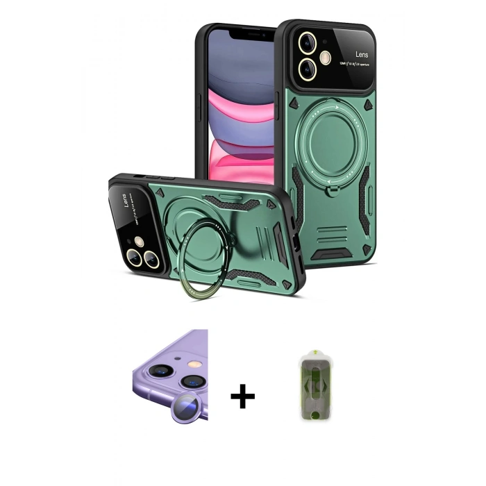 MARSİLYAN™- iPhone 11 Kılıf Kıvılcım Modern Serisi - Siyah Joko Magic 5D Hayalet Cam + Raze Metal Kamera Lens - MR