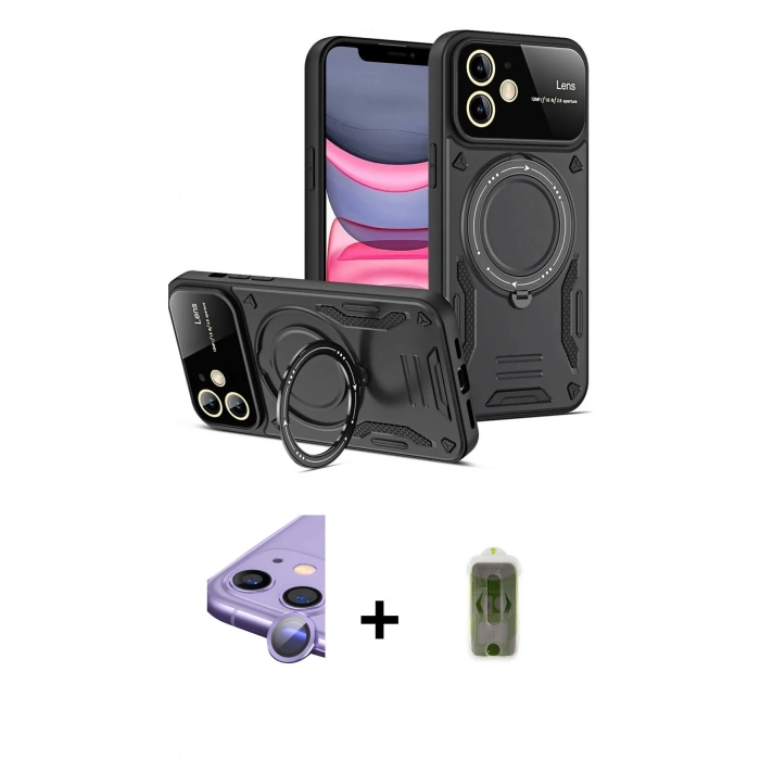 MARSİLYAN™- iPhone 11 Kılıf Kıvılcım Modern Serisi - Siyah Joko Magic 5D Hayalet Cam + Raze Metal Kamera Lens - MR