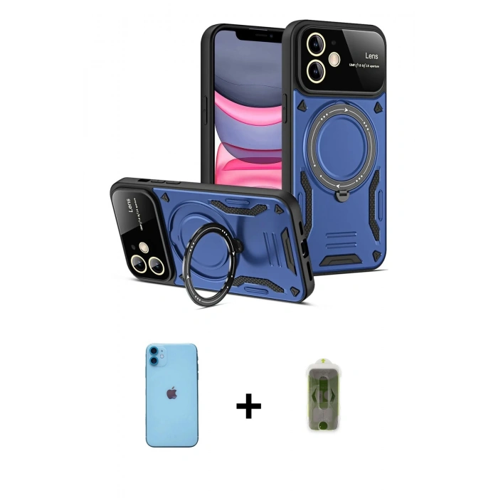 MARSİLYAN™- iPhone 11 Kılıf Kıvılcım Modern Serisi - Siyah Joko Magic 5D Hayalet Cam + Neon Fosforlu Kamera Lens - MI