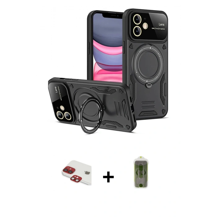 MARSİLYAN™- iPhone 11 Kılıf Kıvılcım Modern Serisi - Siyah Joko Magic 5D Hayalet Cam + Pers Alüminyum Kamera Lens - KI