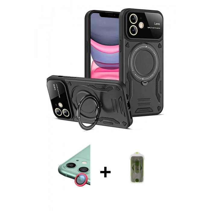 MARSİLYAN™- iPhone 11 Kılıf Kıvılcım Modern Serisi - Siyah Joko Magic 5D Hayalet Cam + Raze Metal Kamera Lens - KI