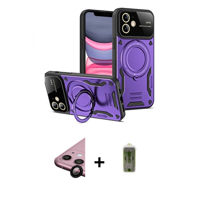 MARSİLYAN™- iPhone 11 Kılıf Kıvılcım Modern Serisi - Siyah Joko Magic 5D Hayalet Cam + Raze Metal Kamera Lens - SH
