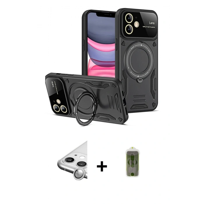 MARSİLYAN™- iPhone 11 Kılıf Kıvılcım Modern Serisi - Siyah Joko Magic 5D Hayalet Cam + Raze Metal Kamera Lens - GS