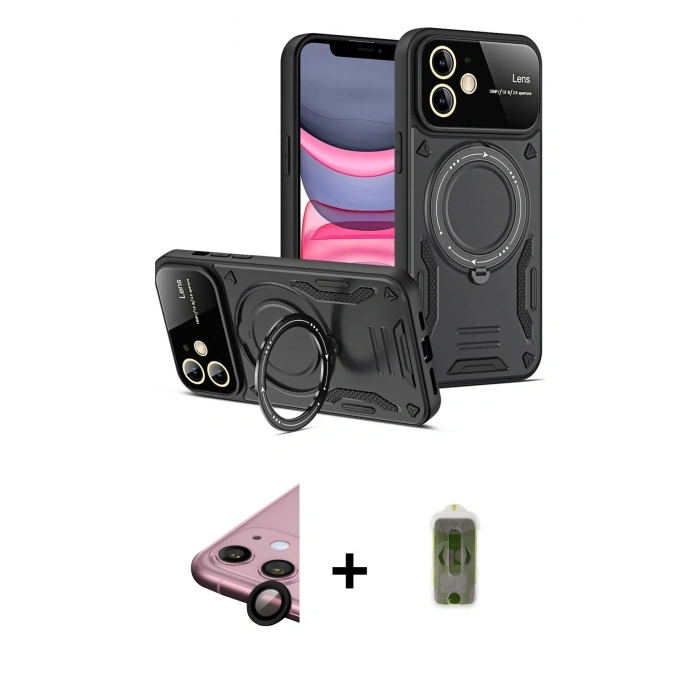 MARSİLYAN™- iPhone 11 Kılıf Kıvılcım Modern Serisi - Siyah Joko Magic 5D Hayalet Cam + Raze Metal Kamera Lens - SH