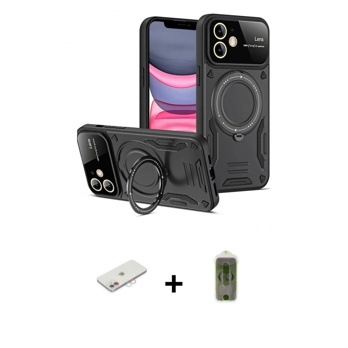 MARSİLYAN™- iPhone 11 Kılıf Kıvılcım Modern Serisi - Siyah Joko Magic 5D Hayalet Cam + Renkli Kamera Lens Koruma Cam - PE