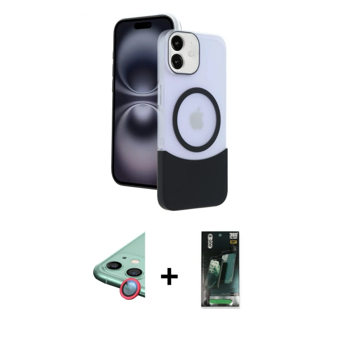 MARSİLYAN™- iPhone 11 Kılıf Kozmos Form Özel Seri - Şeffaf 360 Full Body Arka Koruyucu + Raze Metal Kamera Lens - KI