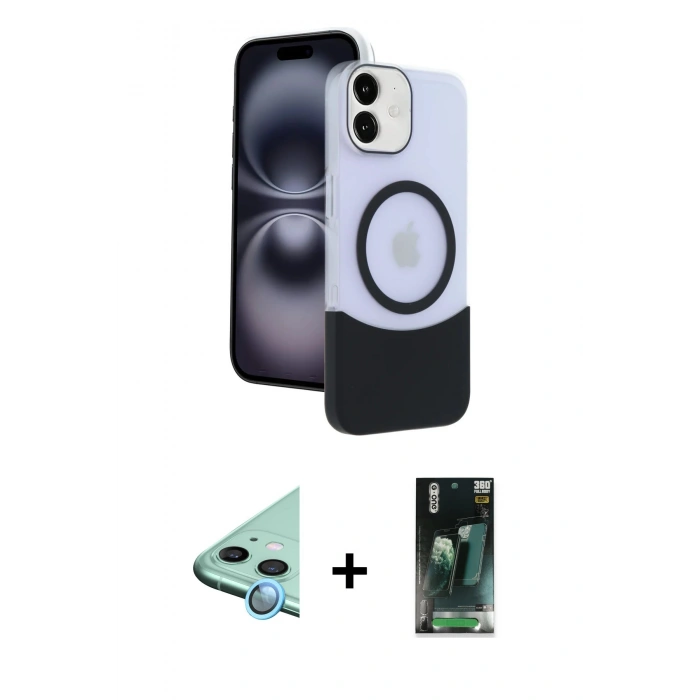 MARSİLYAN™- iPhone 11 Kılıf Kozmos Form Özel Seri - Şeffaf 360 Full Body Arka Koruyucu + Raze Metal Kamera Lens - MI
