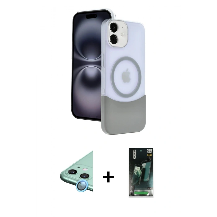MARSİLYAN™- iPhone 11 Kılıf Kozmos Form Özel Seri - Şeffaf 360 Full Body Arka Koruyucu + Raze Metal Kamera Lens - MI