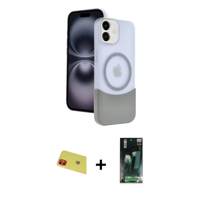 MARSİLYAN™- iPhone 11 Kılıf Kozmos Form Özel Seri - Şeffaf 360 Full Body Arka Koruyucu + Rainbow Kamera Lens Koruma Cam - KI