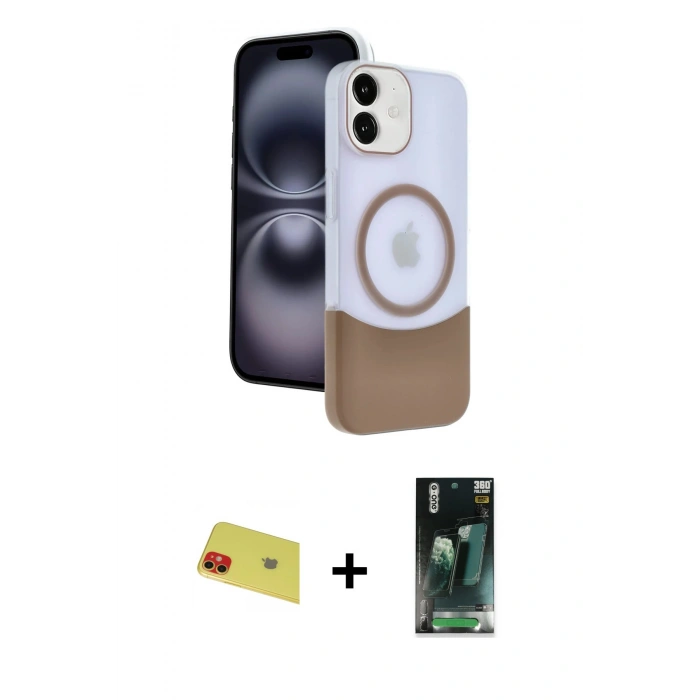 MARSİLYAN™- iPhone 11 Kılıf Kozmos Form Özel Seri - Şeffaf 360 Full Body Arka Koruyucu + Rainbow Kamera Lens Koruma Cam - KI