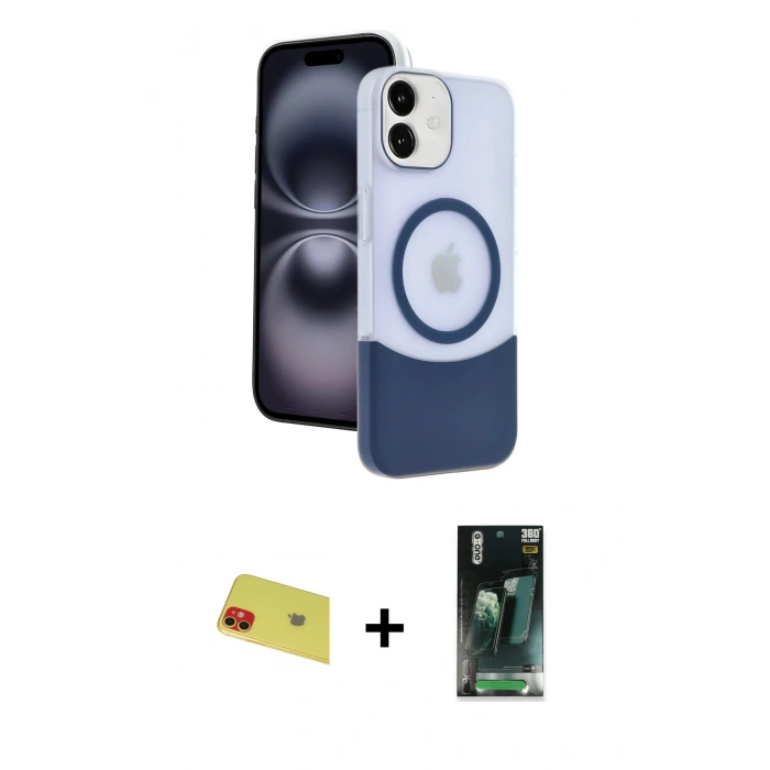MARSİLYAN™- iPhone 11 Kılıf Kozmos Form Özel Seri - Şeffaf 360 Full Body Arka Koruyucu + Rainbow Kamera Lens Koruma Cam - KI
