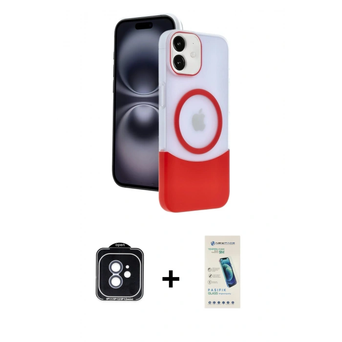 MARSİLYAN™- iPhone 11 Kılıf Kozmos Form Özel Seri - Şeffaf Pasifik Cam Ekran Koruyucu + PVD Metal Kamera Lens - MI