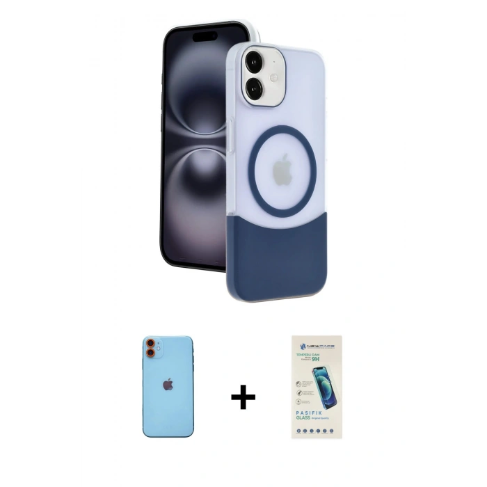MARSİLYAN™- iPhone 11 Kılıf Kozmos Form Özel Seri - Şeffaf Pasifik Cam Ekran Koruyucu + Neon Fosforlu Kamera Lens - TU