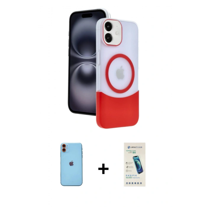 MARSİLYAN™- iPhone 11 Kılıf Kozmos Form Özel Seri - Şeffaf Pasifik Cam Ekran Koruyucu + Neon Fosforlu Kamera Lens - TU