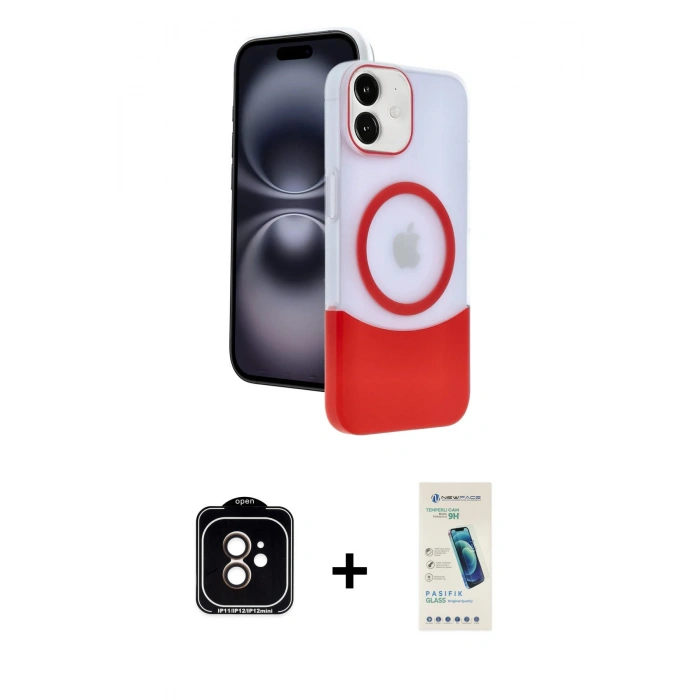 MARSİLYAN™- iPhone 11 Kılıf Kozmos Form Özel Seri - Şeffaf Pasifik Cam Ekran Koruyucu + PVD Metal Kamera Lens - TU