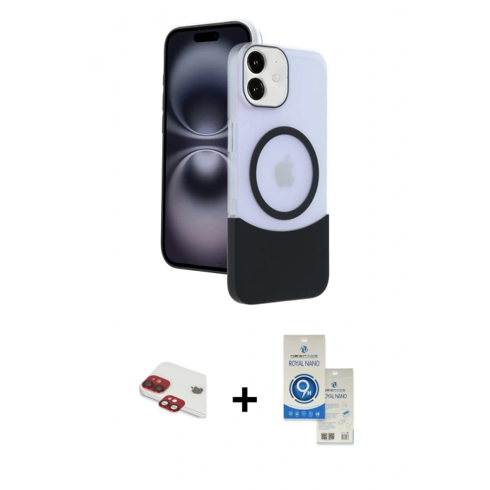 MARSİLYAN™- iPhone 11 Kılıf Kozmos Form Özel Seri - Şeffaf Royal Nano Ekran Koruyucu + Kırmızı Pers Alüminyum Kamera Lens