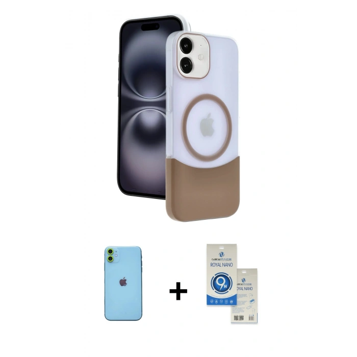 MARSİLYAN™- iPhone 11 Kılıf Kozmos Form Özel Seri - Şeffaf Royal Nano Ekran Koruyucu + Neon Fosforlu Kamera Lens - YL