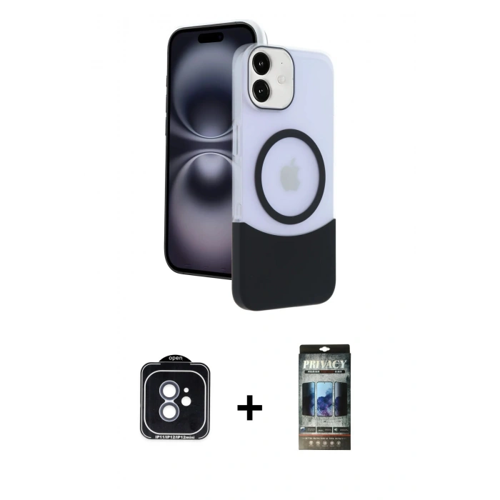 MARSİLYAN™- iPhone 11 Kılıf Kozmos Form Özel Seri - Siyah 34D Hayalet Izgaralı Cam + PVD Metal Kamera Lens - MI