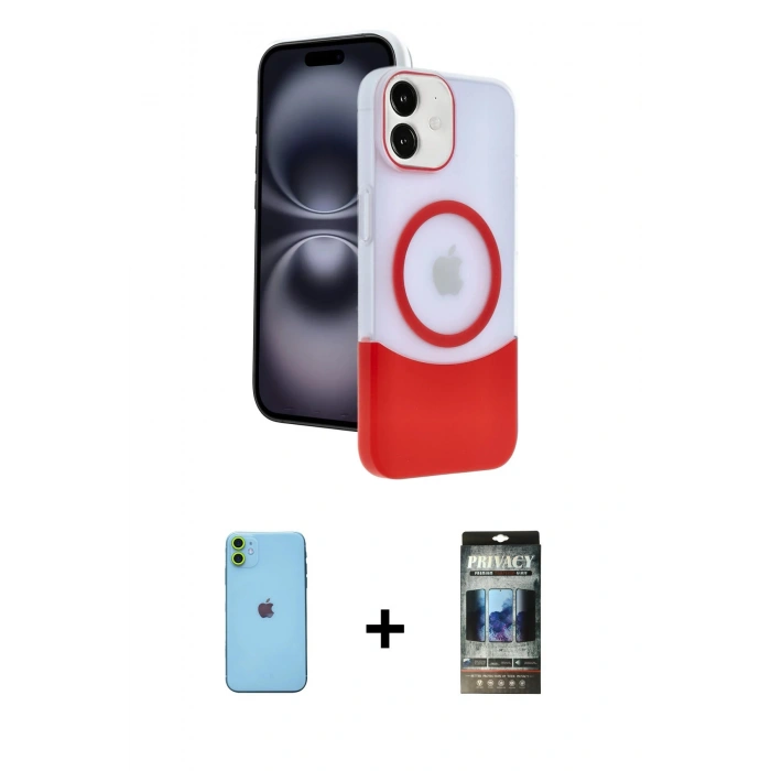 MARSİLYAN™- iPhone 11 Kılıf Kozmos Form Özel Seri - Siyah 34D Hayalet Izgaralı Cam + Neon Fosforlu Kamera Lens - YL