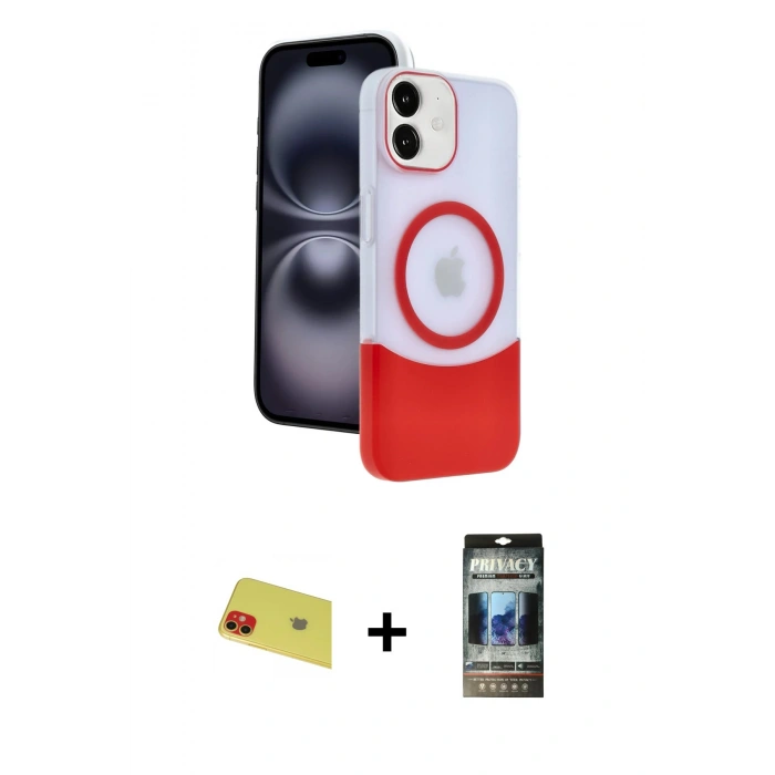 MARSİLYAN™- iPhone 11 Kılıf Kozmos Form Özel Seri - Siyah 34D Hayalet Izgaralı Cam + Rainbow Kamera Lens Koruma Cam - KI