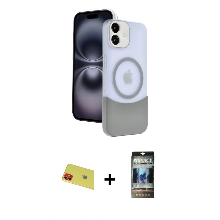 MARSİLYAN™- iPhone 11 Kılıf Kozmos Form Özel Seri - Siyah 34D Hayalet Izgaralı Cam + Rainbow Kamera Lens Koruma Cam - KI