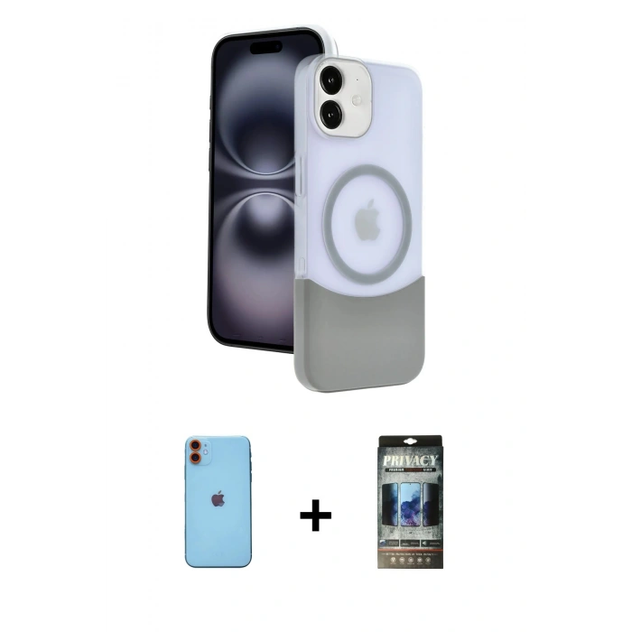 MARSİLYAN™- iPhone 11 Kılıf Kozmos Form Özel Seri - Siyah 34D Hayalet Izgaralı Cam + Neon Fosforlu Kamera Lens - TU