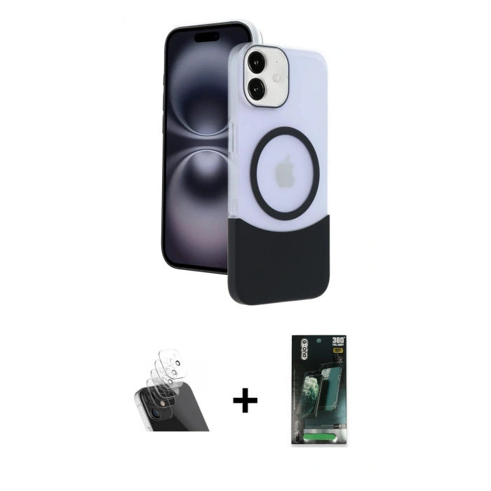 MARSİLYAN™- iPhone 11 Kılıf Kozmos Form Özel Seri - Siyah 360 Mat Full Body Arka Koruyucu + Kamera Lens Koruma Cam - SF