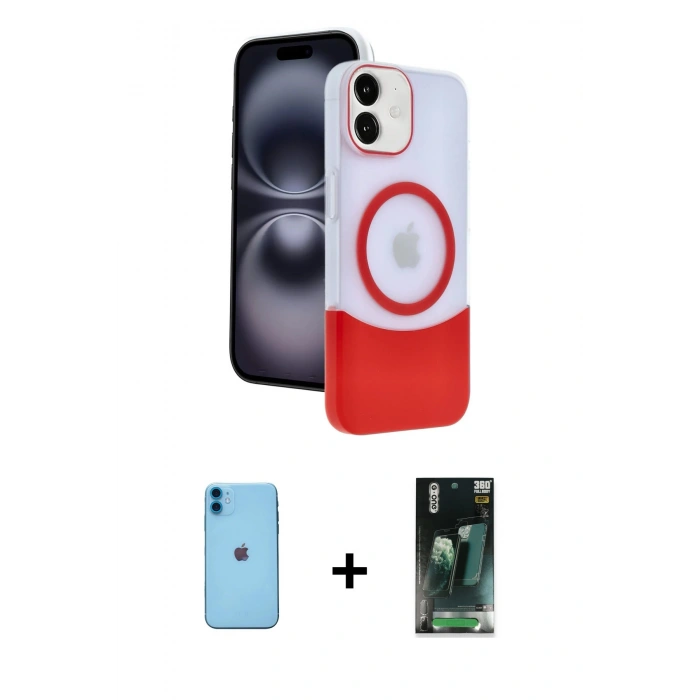 MARSİLYAN™- iPhone 11 Kılıf Kozmos Form Özel Seri - Siyah 360 Mat Full Body Arka Koruyucu + Neon Fosforlu Kamera Lens - MI
