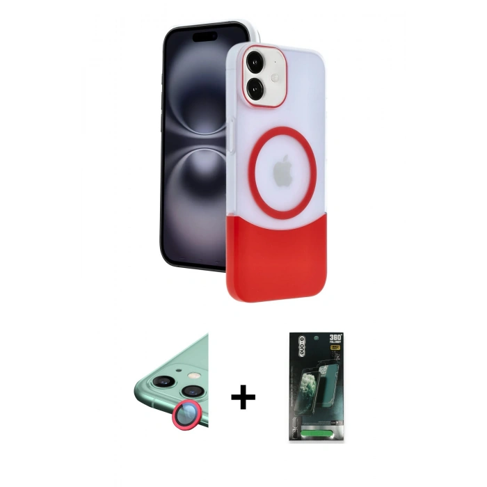 MARSİLYAN™- iPhone 11 Kılıf Kozmos Form Özel Seri - Siyah 360 Mat Full Body Arka Koruyucu + Raze Metal Kamera Lens - KI