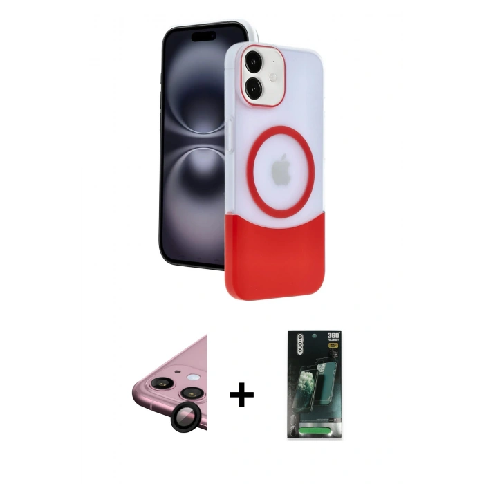 MARSİLYAN™- iPhone 11 Kılıf Kozmos Form Özel Seri - Siyah 360 Mat Full Body Arka Koruyucu + Raze Metal Kamera Lens - SH