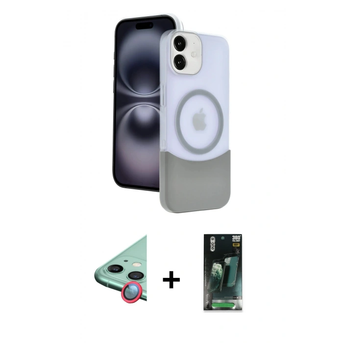 MARSİLYAN™- iPhone 11 Kılıf Kozmos Form Özel Seri - Siyah 360 Mat Full Body Arka Koruyucu + Raze Metal Kamera Lens - KI