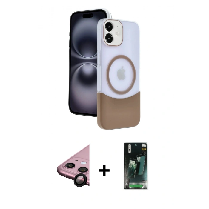 MARSİLYAN™- iPhone 11 Kılıf Kozmos Form Özel Seri - Siyah 360 Mat Full Body Arka Koruyucu + Raze Metal Kamera Lens - SH