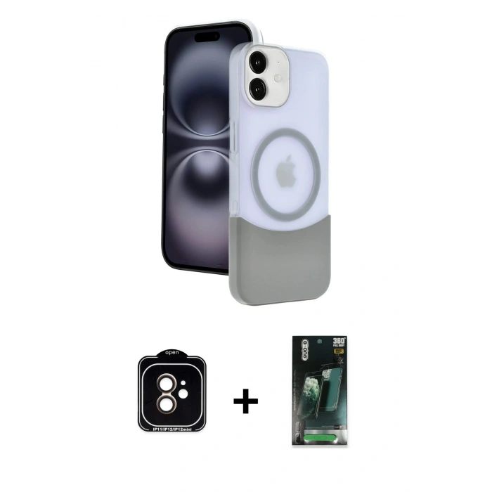 MARSİLYAN™- iPhone 11 Kılıf Kozmos Form Özel Seri - Siyah 360 Mat Full Body Arka Koruyucu + PVD Metal Kamera Lens - TU