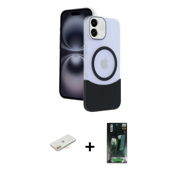 MARSİLYAN™- iPhone 11 Kılıf Kozmos Form Özel Seri - Siyah 360 Mat Full Body Arka Koruyucu + Renkli Kamera Lens Koruma Cam - YL