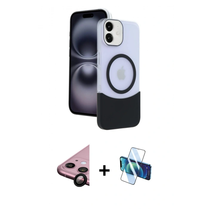 MARSİLYAN™- iPhone 11 Kılıf Kozmos Form Özel Seri - Siyah 3D Antistatik Cam Ekran Koruyucu + Raze Metal Kamera Lens - SH