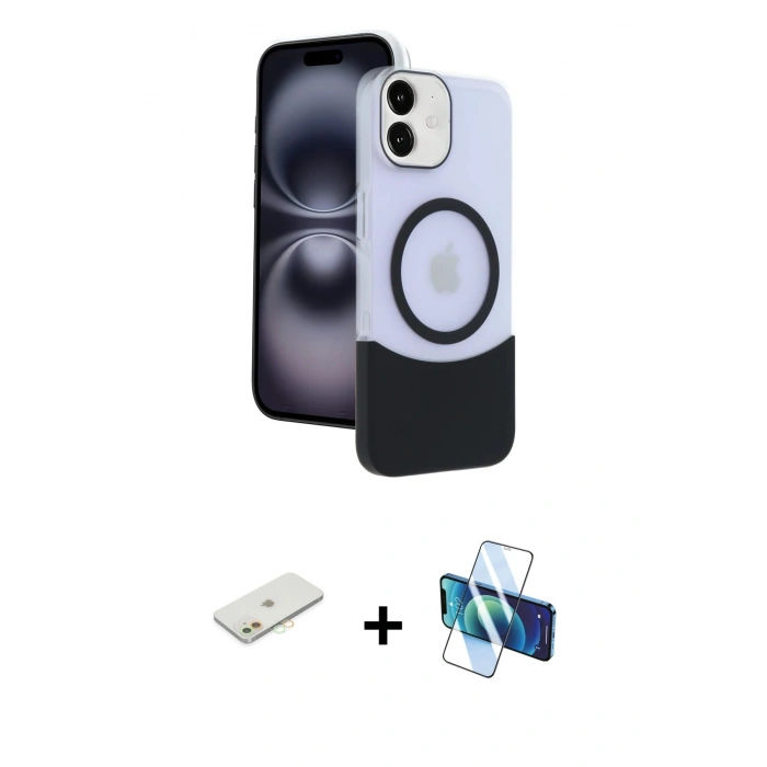 MARSİLYAN™- iPhone 11 Kılıf Kozmos Form Özel Seri - Siyah 3D Antistatik Cam Ekran Koruyucu + Renkli Kamera Lens Koruma Cam - TU