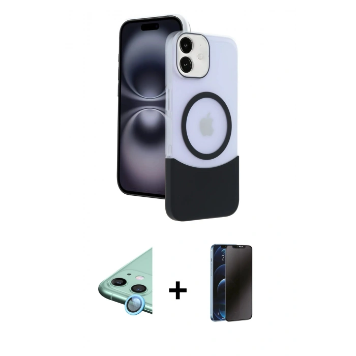 MARSİLYAN™- iPhone 11 Kılıf Kozmos Form Özel Seri - Siyah 3D Antistatik Hayalet Cam Ekran Koruyucu + Raze Metal Kamera Lens - MI