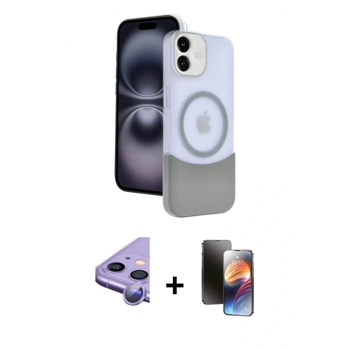 MARSİLYAN™- iPhone 11 Kılıf Kozmos Form Özel Seri - Siyah 3D Antistatik Mat Seramik Nano Ekran Koruyucu + Mor Raze Metal Kamera Lens
