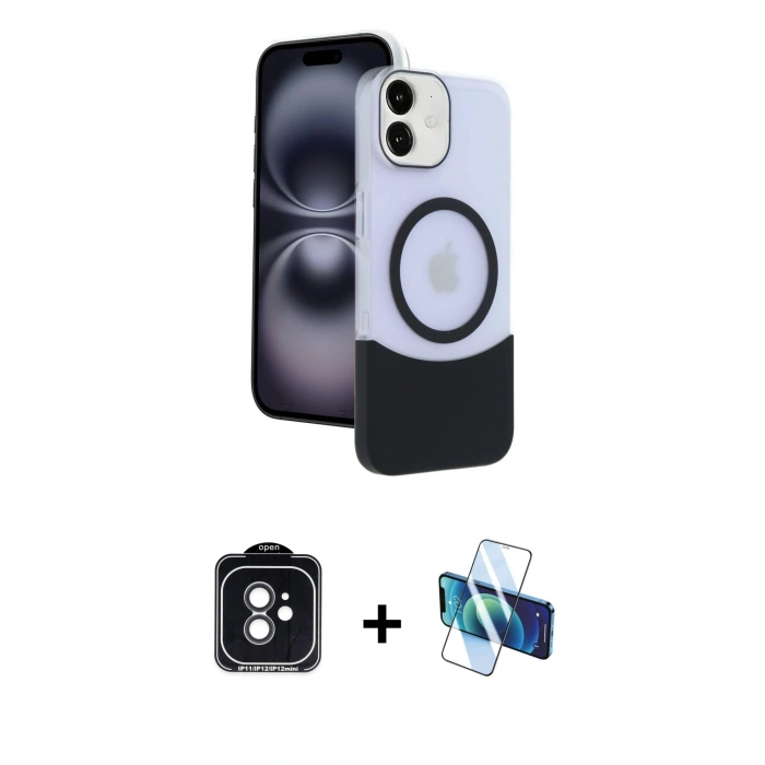 MARSİLYAN™- iPhone 11 Kılıf Kozmos Form Özel Seri - Siyah 3D Antistatik Seramik Nano Ekran Koruyucu + Siyah PVD Metal Kamera Lens