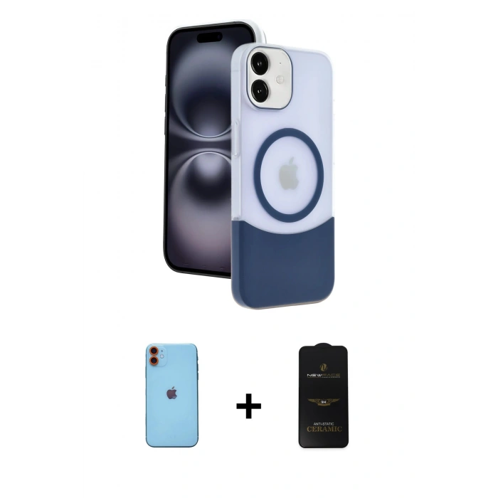 MARSİLYAN™- iPhone 11 Kılıf Kozmos Form Özel Seri - Siyah 6D Antistatik Mat Seramik Hayalet Nano Ekran Koruyucu + Turuncu Neon Fosforlu Kamera Lens