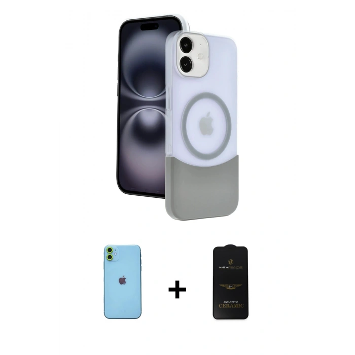MARSİLYAN™- iPhone 11 Kılıf Kozmos Form Özel Seri - Siyah 6D Antistatik Mat Seramik Hayalet Nano Ekran Koruyucu + Neon Fosforlu Kamera Lens - YL
