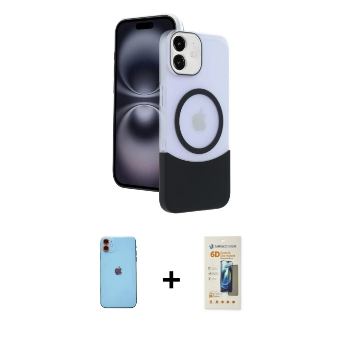 MARSİLYAN™- iPhone 11 Kılıf Kozmos Form Özel Seri - Siyah 6D Mat Seramik Hayalet Nano Ekran Koruyucu + Neon Fosforlu Kamera Lens - TU
