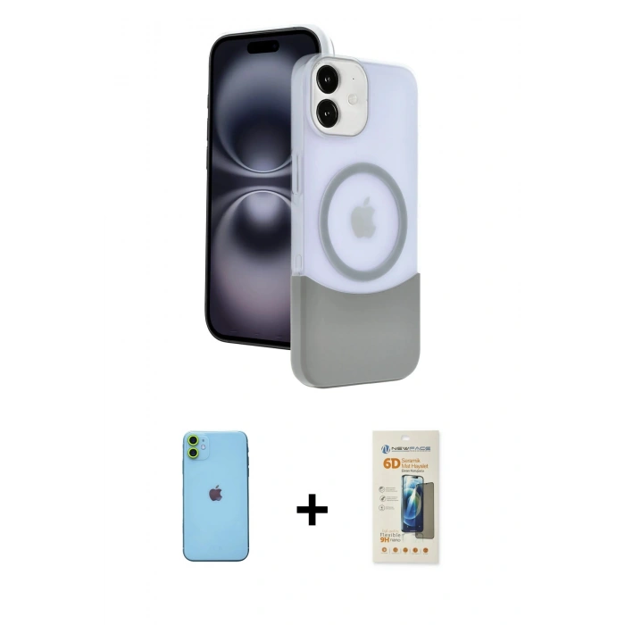 MARSİLYAN™- iPhone 11 Kılıf Kozmos Form Özel Seri - Siyah 6D Mat Seramik Hayalet Nano Ekran Koruyucu + Neon Fosforlu Kamera Lens - YL