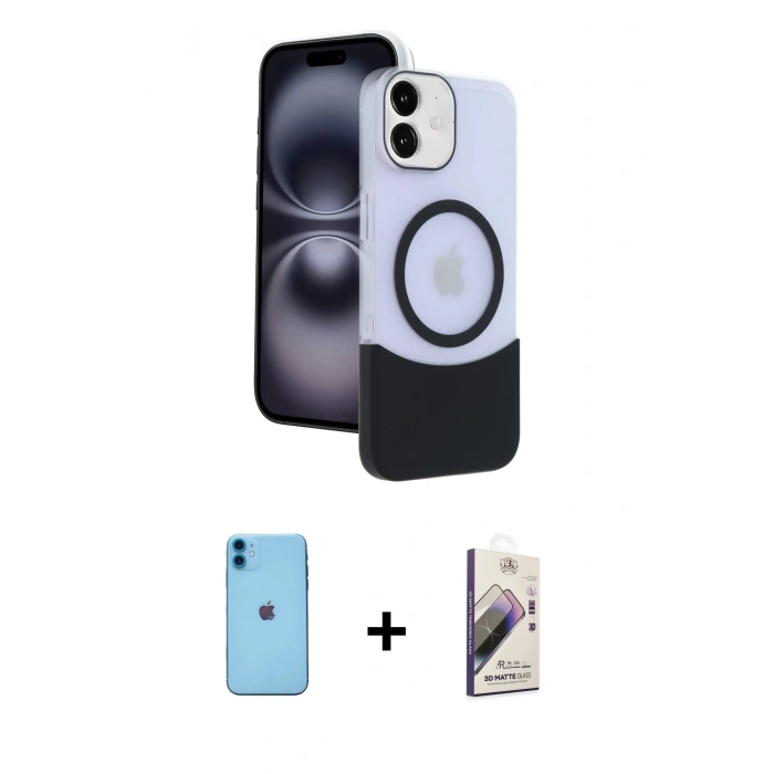 MARSİLYAN™- iPhone 11 Kılıf Kozmos Form Özel Seri - Siyah Bilvis 3D Mat Cam Ekran Koruyucu + Neon Fosforlu Kamera Lens - MI